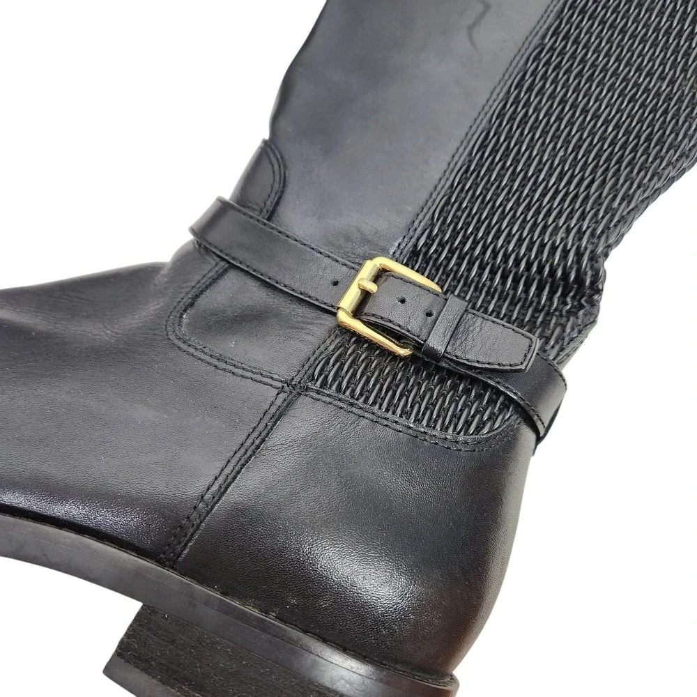 COLE‎ HAAN Boots Womens 8B Clove Riding Knee High Leather Gold Buckle Classic